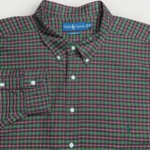 Vintage Polo Ralph Lauren Shirt Mens 4XL Big Green Red Plaid Button Down Preppy
